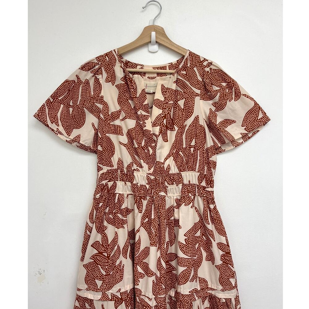 Anthropologie The Somerset Tiered Maxi Dress V-Neck Neutral Dotted Floral - Med - Picture 4 of 11